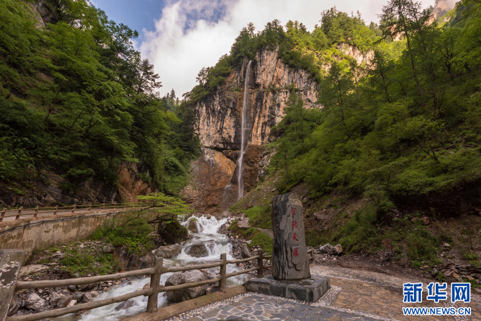 重崖森迥瀑飛先，鵝溝炎夏水風涼