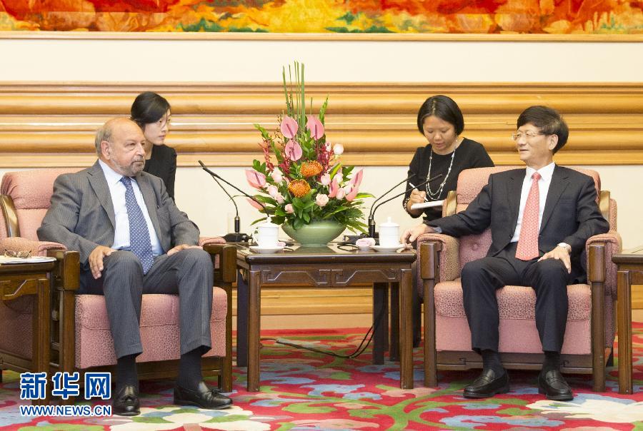 9月5日，中共中央政治局委員、中央政法委書記孟建柱在北京中南海會見國際法院院長亞伯拉罕。 新華社記者 黃敬文 攝 