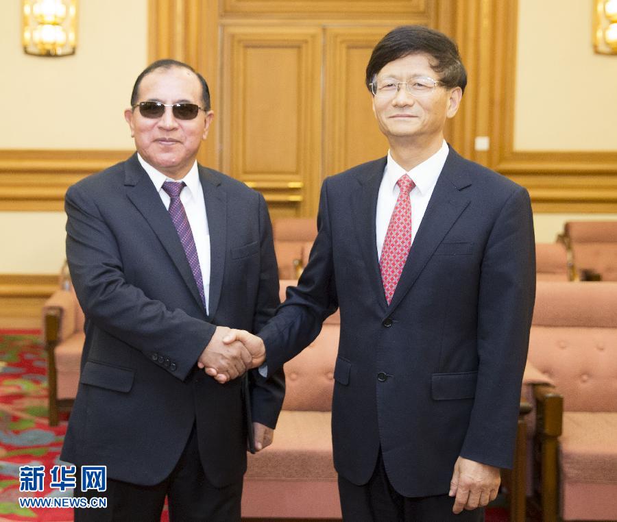 9月5日，中共中央政治局委員、中央政法委書記孟建柱在北京會見秘魯最高法院院長維克托&middot;盧卡斯&middot;蒂科納。 新華社記者 黃敬文 攝 