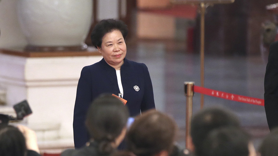 劉雅鳴步入&ldquo;部長通道&rdquo;，準備接受采訪