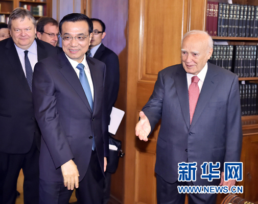 6月20日，國務院總理李克強在雅典總統(tǒng)府會見希臘總統(tǒng)帕普利亞斯。新華社記者 李濤 攝