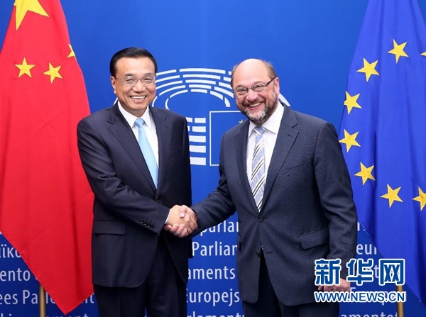 當(dāng)?shù)貢r間6月29日上午，國務(wù)院總理李克強(qiáng)在布魯塞爾會見歐洲議會議長舒爾茨。 新華社記者 龐興雷 攝