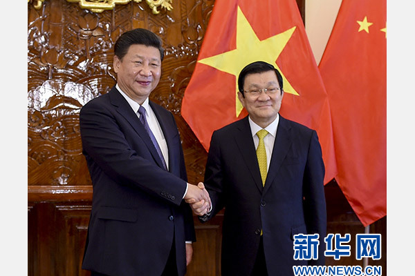 11月6日，中共中央總書記、國家主席習(xí)近平在河內(nèi)同越南國家主席張晉創(chuàng)舉行會談。 新華社記者李學(xué)仁攝