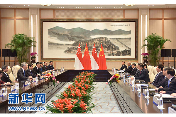 9月2日，國(guó)家主席習(xí)近平在杭州會(huì)見新加坡總理李顯龍。新華社記者張鐸攝