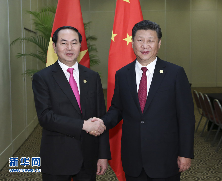 11月19日，國家主席習近平在利馬會見越南國家主席陳大光。新華社記者 龐興雷 攝